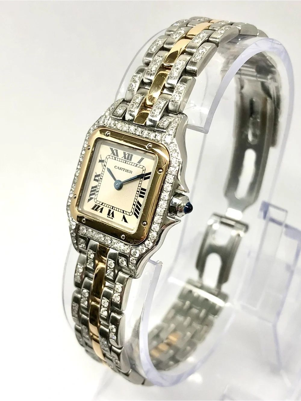 CARTIER PANTHERE Quartz 23mm 1 Row Gold 2.10TCW Diamond Watch Cream Dial